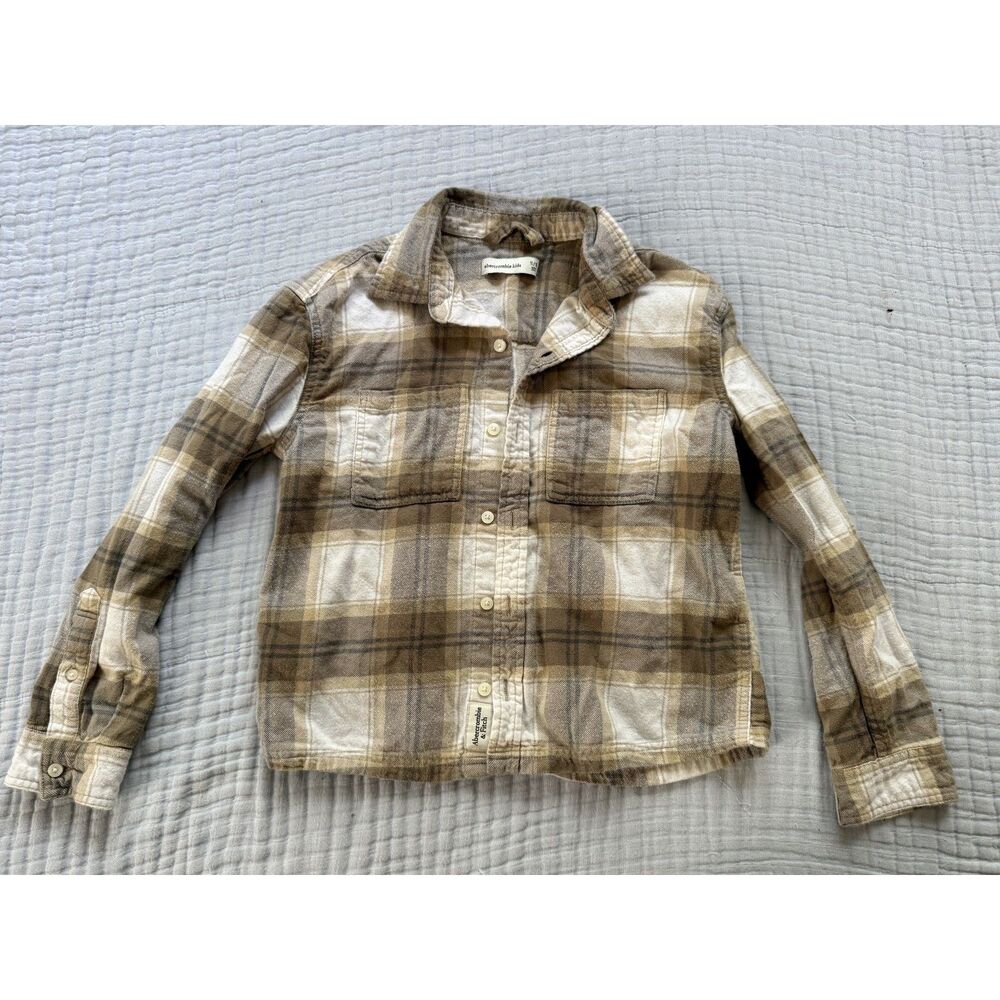 Abercrombie & Fitch Kids Plaid Flannel Beige Brown White Plaid